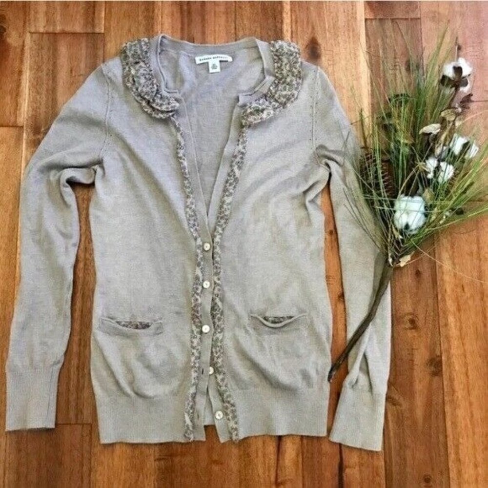 Banana Republic Tan Floral Trim Button Up Long Sleeve Cardigan Women's Size XS